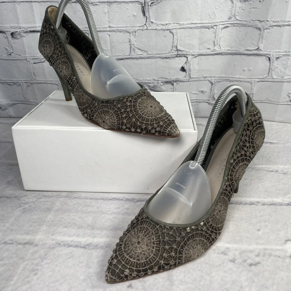 Latitude Femme Italy Pumps Women Size 40 US 9 Gray Suede Crochet Mesh 3